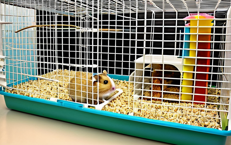 Happy Hamsters in a Large Cage**
"A spacious and clean hamster cage filled with happy, active hamsters. The cage includes multiple levels, tunnels, a running wheel, and various chew toys. Several hamsters are interacting playfully, while others are exploring. Focus on the details of the cage environment and the healthy appearance of the hamsters. Bright, cheerful lighting. Safe for work, appropriate content, fully clothed (hamsters don't wear clothes!), modest, family-friendly, perfect anatomy, natural proportions, professional photography, high quality."
**