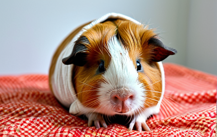 기니피그 비타민 보충제 - Guinea Pig with Vitamin C Deficiency (Scurvy)**
"A guinea pig, appearing visibly unwell, with du...