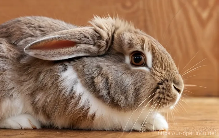 토끼 피부병 치료법 - **Prompt 1: Early Signs of Discomfort in a Rabbit**
"A close-up, slightly elevated shot of a dom...